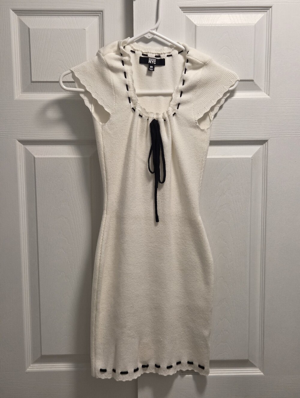 Madden NYC Ivory Knit Dress with Black Tie Size XS